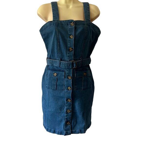 Derek Heart Juniors Size M Blue Stretch Denim Dress Form Fitting Flattering - Picture 1 of 11